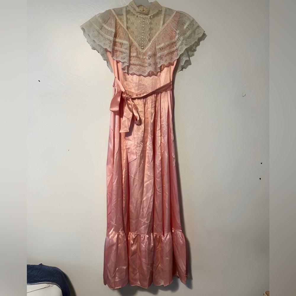 Vintage 1970’s 80’s Gold Label Gunne Sax Dress Peach Pink Lace Satin Size 9 - Picture 3 of 17